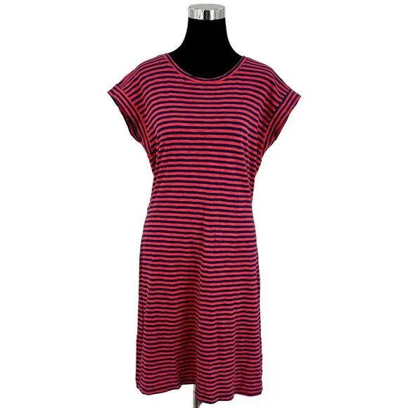 J. Crew Striped Casual Blue Red Cotton Tie Waist Nautical Preppy Shirt Dress LG - Picture 4 of 15